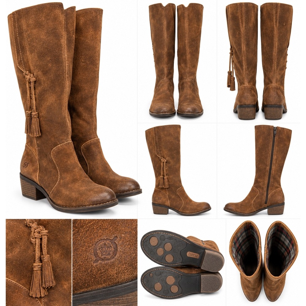 Brown Suede Knee High Western Cowgirl Boots Tassel Boho Riding Leather Size 9M